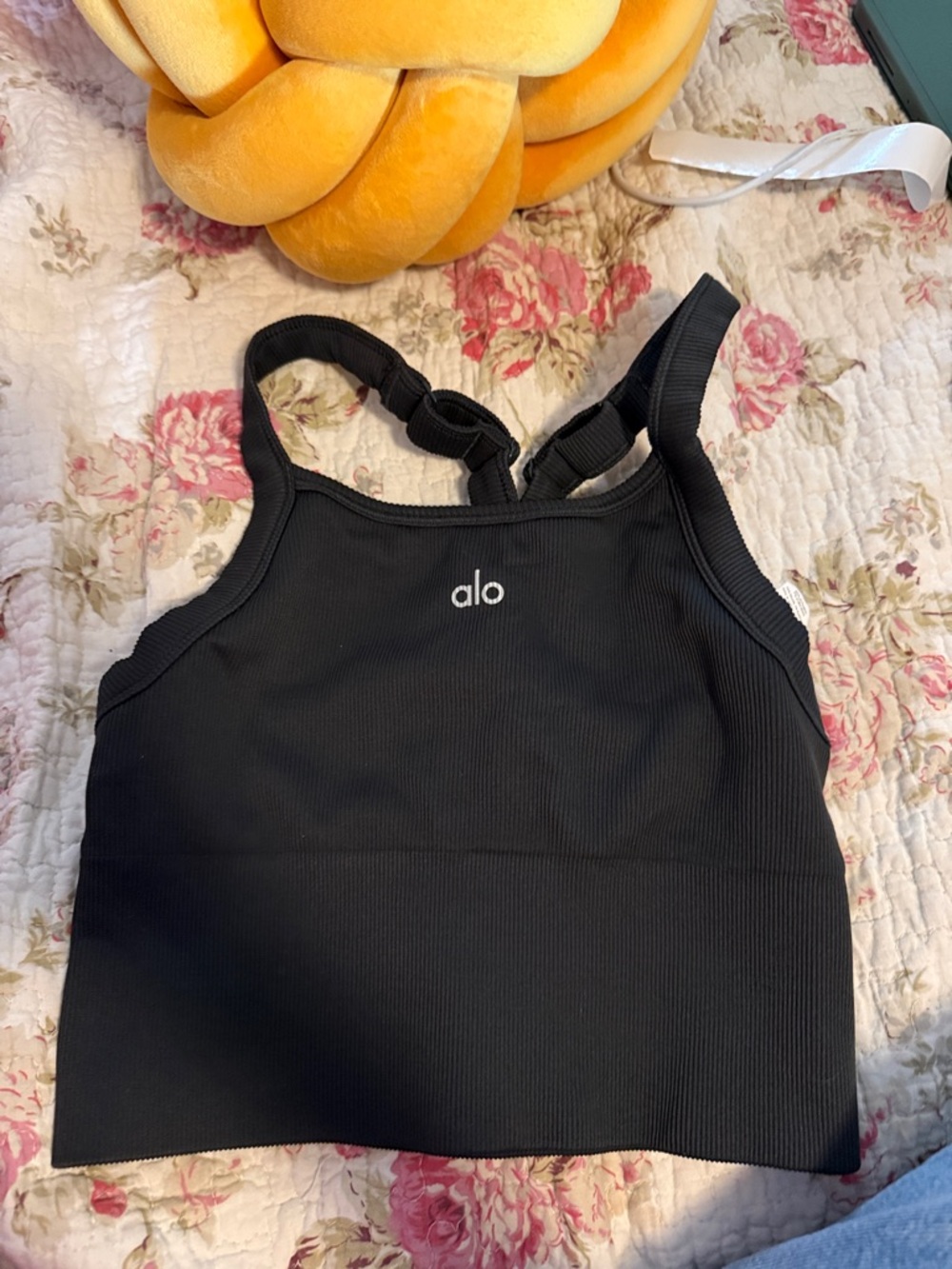 ALO Yoga Black Ribbed Cropped Tank Top
